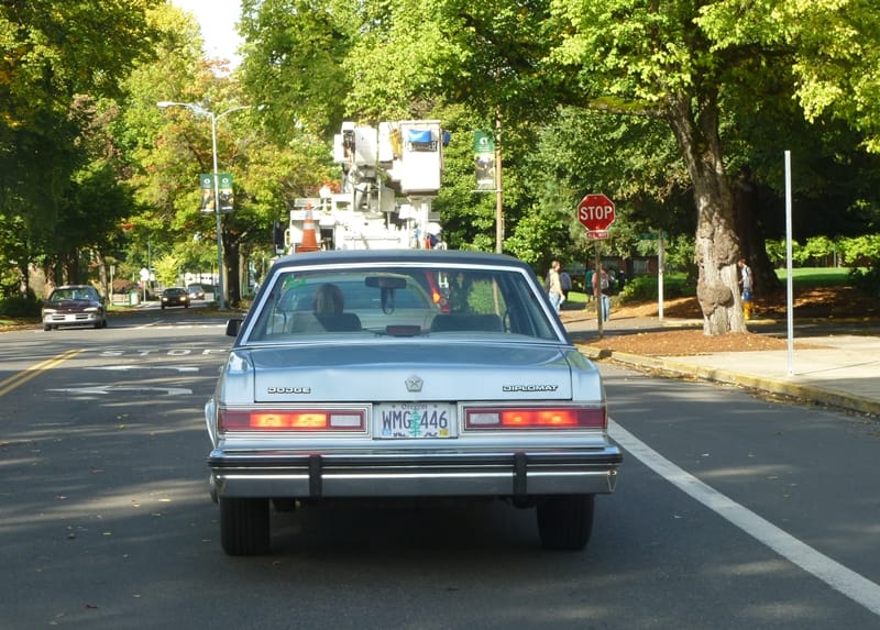 I was rolling past South Eugene High School this afternoon, headed to Glenwood. And what pulls out of the parking lot in front of me? A very familiar elderly Diplomat; [&hellip;]