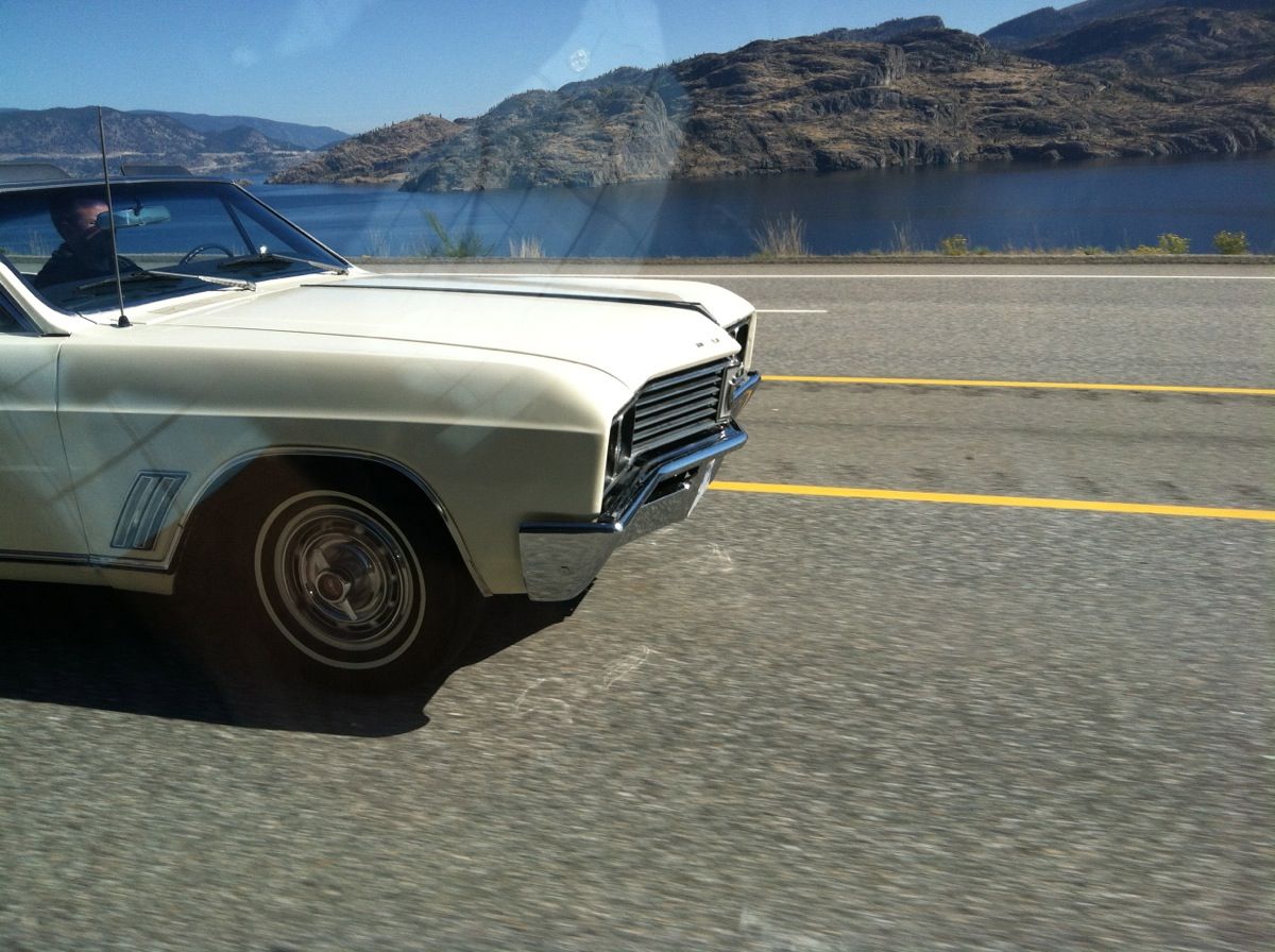We were headed back toward the U.S. border after visiting friends in Merritt, Canada B.C., when I noticed an angular grille growing larger in my rear-view mirror…