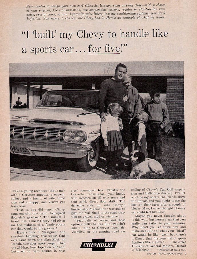 Automotive History: 1957 Chevrolet Fuel-Injected 283 V8 - Ahead Of Its Time And The Competition 5 Chevrolet 1959 ad sports car