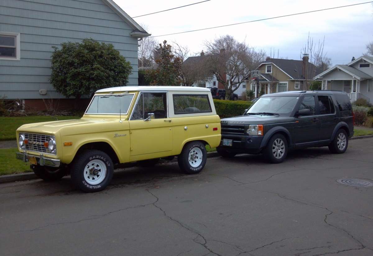Walking the dogs the other day, we came upon this provocative pair: a first-gen Ford Bronco, circa 1970, and a third-gen Land Rover Discovery aka LR3, circa 2005. Compare and [&hellip;]