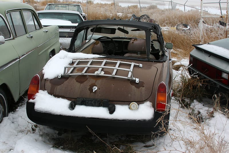 Storage Yard Classic: Rubber-Bumper MG-B Roadster 3 MG B rear