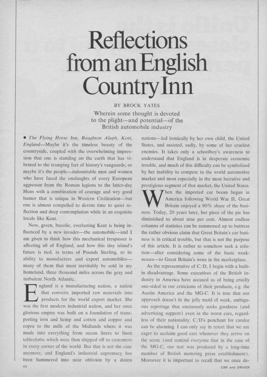 Vintage Editorial: "Reflections from an English Country Inn" (Brock Yates, C&D 1968) 2 UK 007 1 900