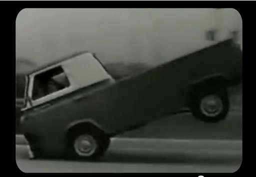Watch The Econoline Truck Tip While Braking (And Other Bad Habits) Compared To The Corvair Truck Here’s a screen shot of the video that follows, a graphic (if exaggerated) example of how front-heavy these forward-control compact trucks were.