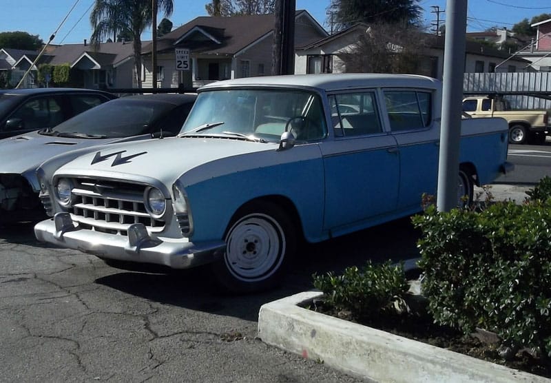 (first posted 1/22/2014)     Sitting in a San Pedro Service Station parking lot, this little car looks somewhat unremarkable. Despite that, this 1957 Rambler Super V-8 marks the beginning of a very successful venture for American [&hellip;]