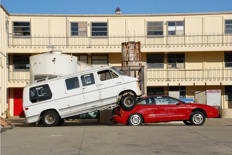 Car Porn Outtake: Will The Outcome Be A Satdge Or A Dodturn? SoCalMetro posted this at the Cohort and left this succinct note: This automotive copulation is happening at the San Diego Fire Department training facility.