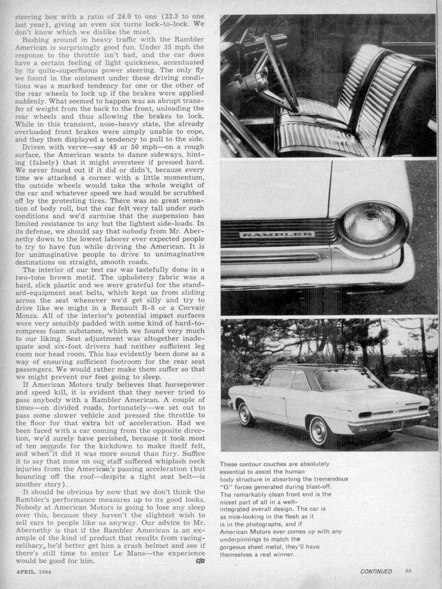 Vintage Road Test: Car & Driver Tests The New 1964 Rambler American, Rather Unhappily 3 Rambler American 1964 C&D 002 1200