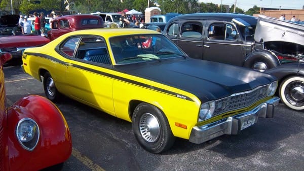 Car Show Outtake: Harlequin Duster? I saw this 1973-74 Duster at a recent Quad Cities Cruisers show. Nice old Duster, right? Sure. But it was a little different. Maybe you can tell already…