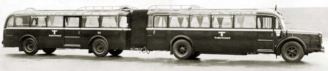 Bus Stop Classic: 1958 Kässbohrer Setra Continental Trailways Super Golden Eagle - Strike Two For The Articulated Highway Bus 7 Articulated bus 1938 MAN gaubschat-omnibuszug-mit-drp-faltenbalgverbindung-der-deutschen-reichspost-noch-mit-hakenkreuz
