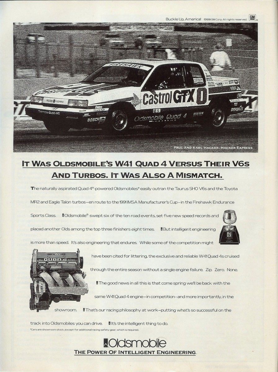 This ad brings up an interesting question: how do you promote a relatively new engine in a dated, unremarkable car?  In Oldsmobile’s case, for this December 1991 ad, you ignore [&hellip;]