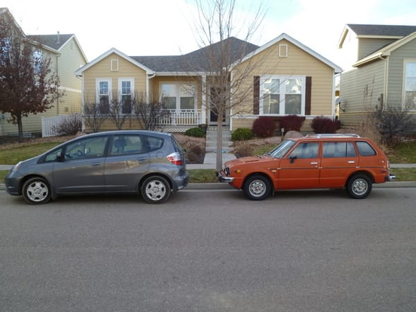 My, how we’ve grown…I saw this perfect juxtaposition a few evenings ago and had to take a picture.  Note that the Fit has more than twice the power (117hp vs. [&hellip;]