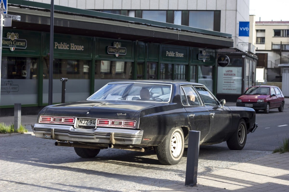 Cohort Sighting: 1975 Chevrolet in Finland – Shouldn’t That Be a Hamburger Joint Instead of a Pub? A ’75 Impala in front of a pub in Finland? Why not? LDeren caught this well-exhausted Chevy in Rovaniemi this summer. I can just hear it now.