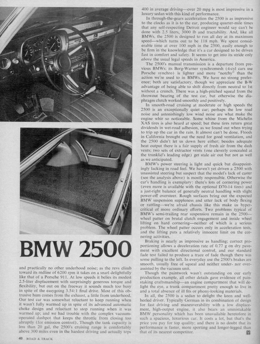 Vintage Review: 1969 BMW 2500 - The Modern BMW Six Cylinder Legacy Started Here 4 BMW 2500 R&T 001 1200