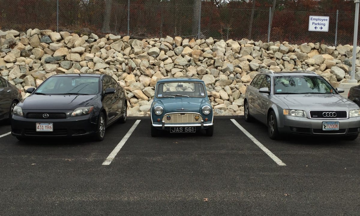 Wordless Outtake: 1959 Morris Mini-Minor – Makes Parking Easy (My co-worker, Barbara’s first year Morris Mini-Minor, affectionately named “Buffy”)