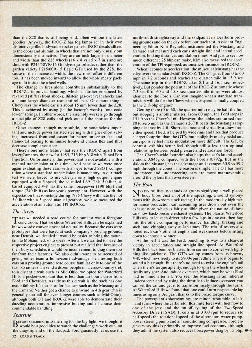 Vintage R&T Comparison: 1984 Camaro IROC-Z vs Mustang GT - Showdown 4 img827