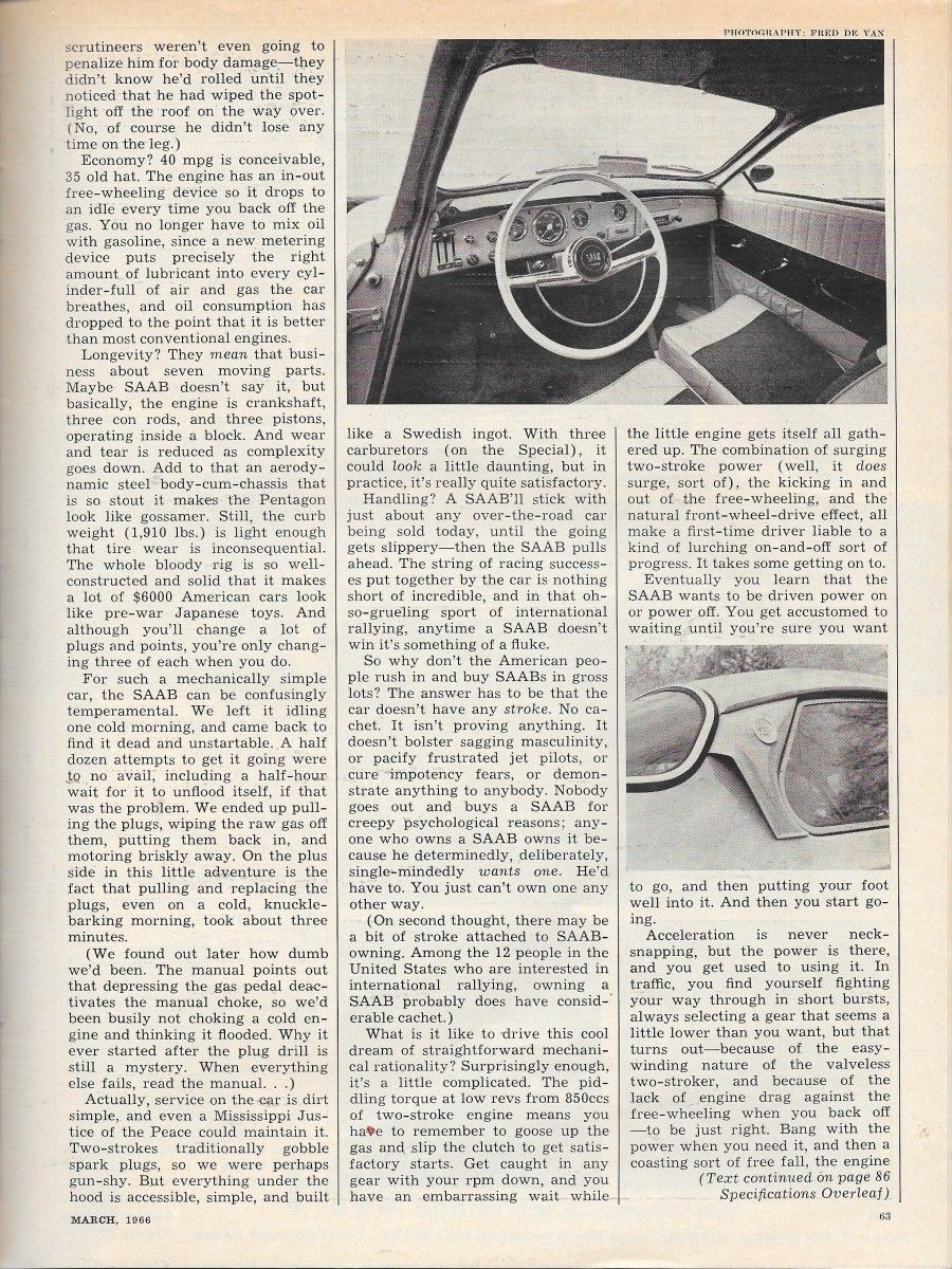 Vintage Review: Saab 96 Special - Car And Driver Tries Three Cylinders 3 CD0366SaabP2