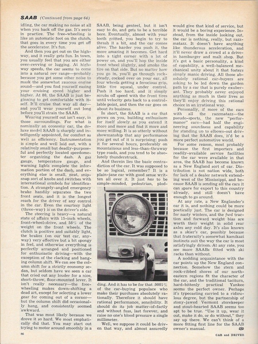 Vintage Review: Saab 96 Special - Car And Driver Tries Three Cylinders 4 CD0366SaabP3