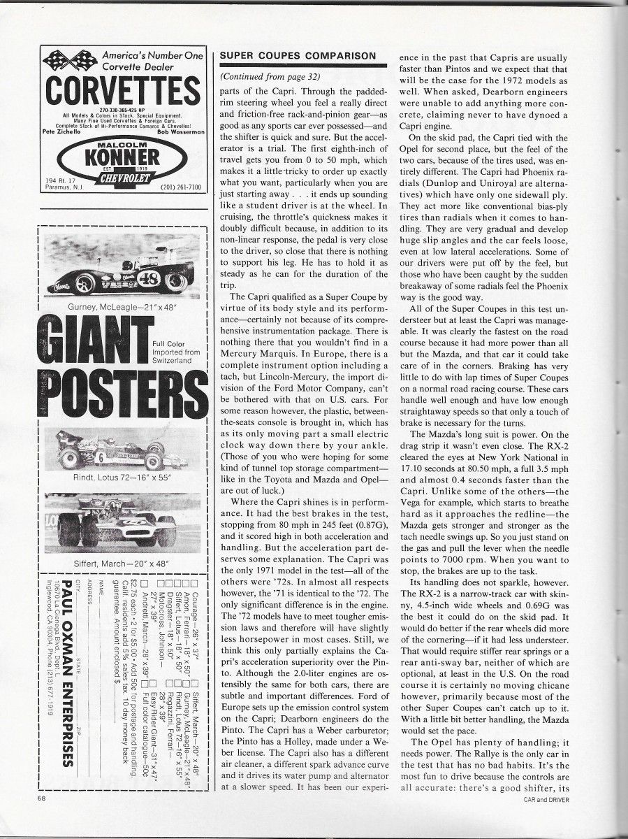 Vintage Comparison Test: 1972 Super Coupes - Car and Driver Evaluates A New Class Of Small Sporty Cars 11 CD1271SuperCoupeComparoP10