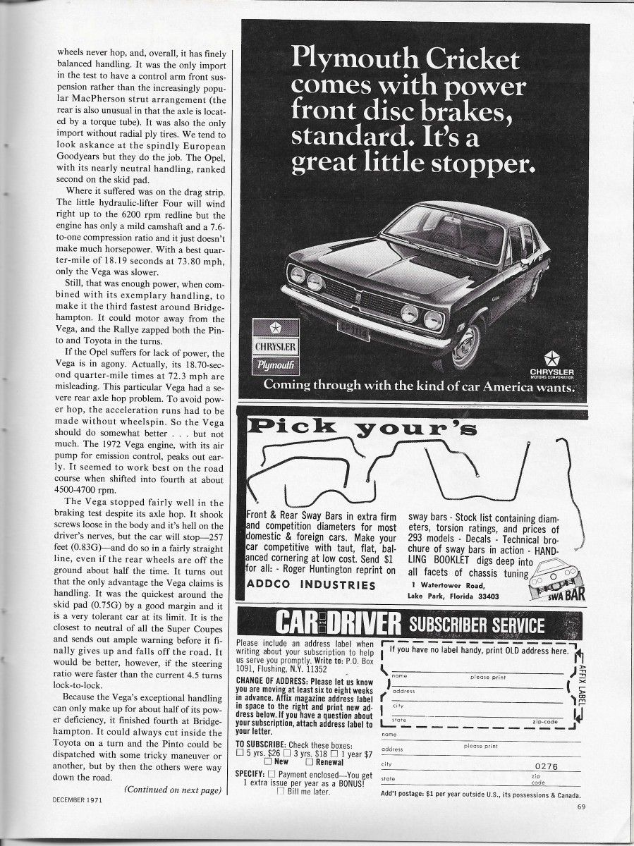Vintage Comparison Test: 1972 Super Coupes - Car and Driver Evaluates A New Class Of Small Sporty Cars 12 CD1271SuperCoupeComparoP11