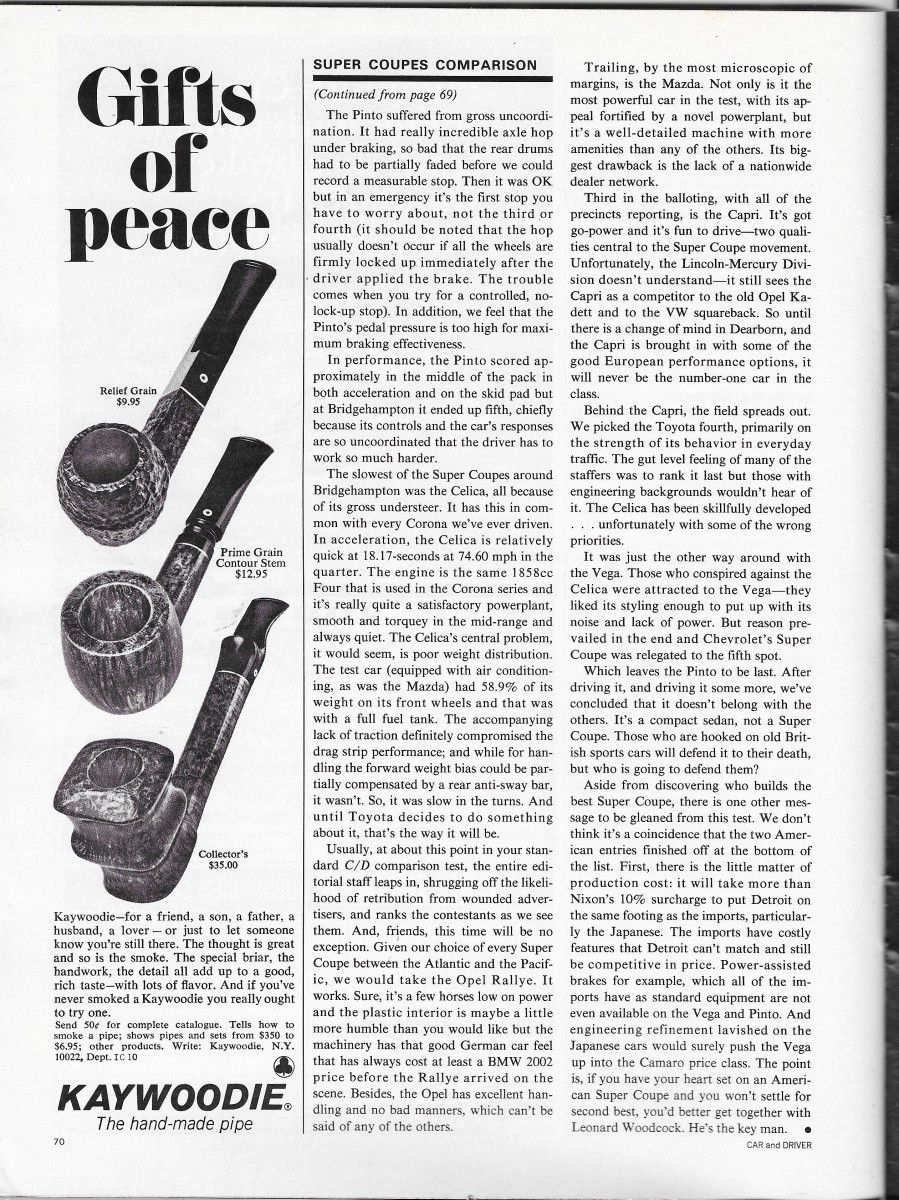 Vintage Comparison Test: 1972 Super Coupes - Car and Driver Evaluates A New Class Of Small Sporty Cars 13 CD1271SuperCoupeComparoP12