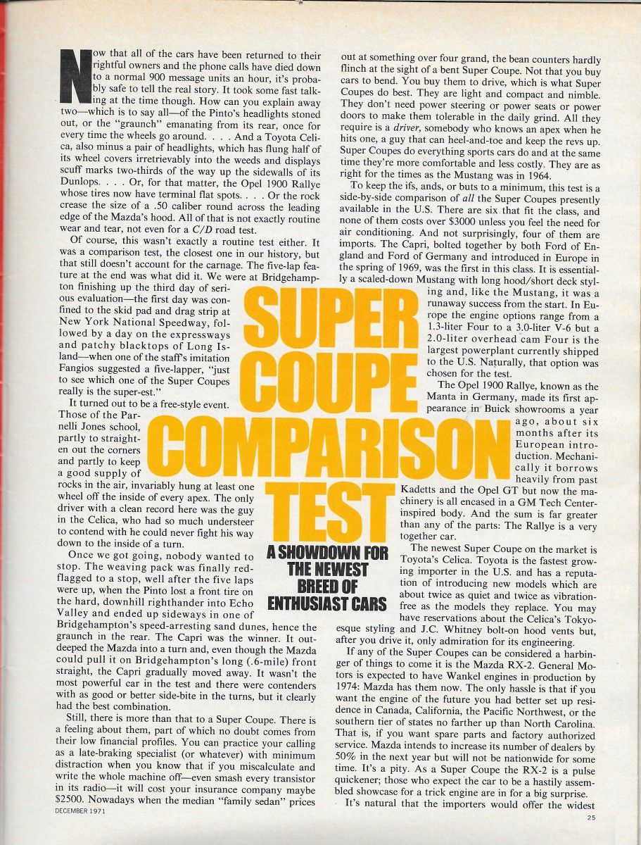 Vintage Comparison Test: 1972 Super Coupes - Car and Driver Evaluates A New Class Of Small Sporty Cars 3 CD1271SuperCoupeComparoP2
