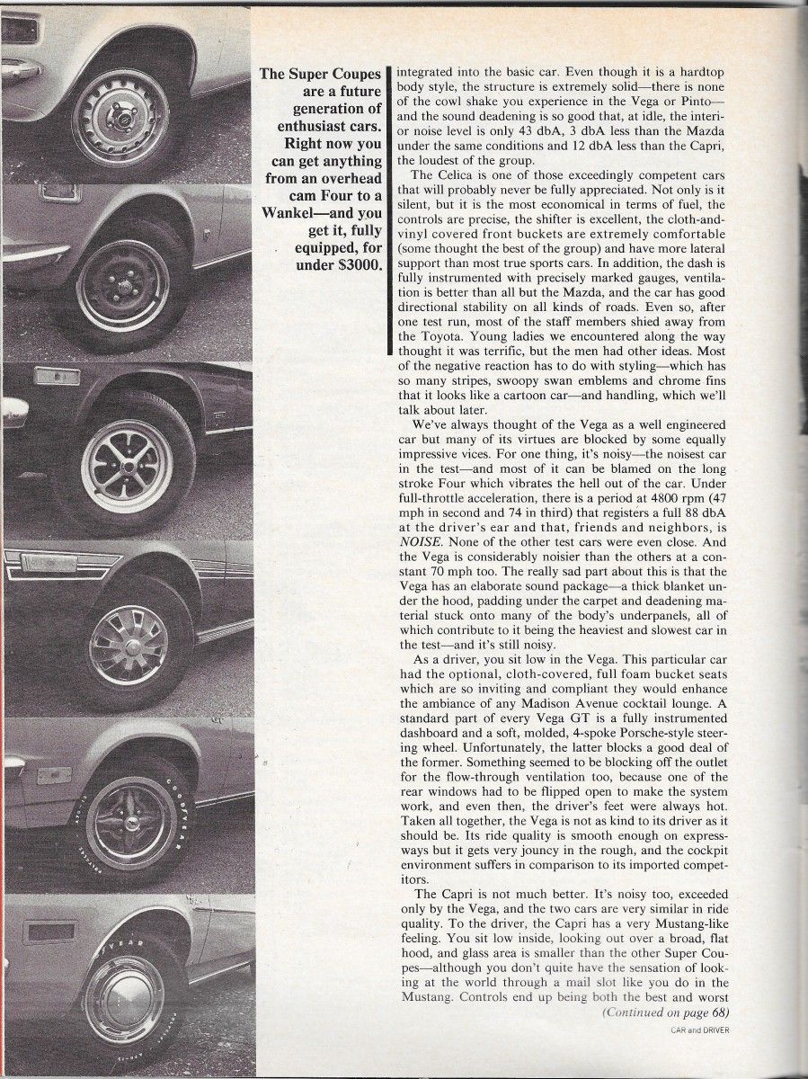 Vintage Comparison Test: 1972 Super Coupes - Car and Driver Evaluates A New Class Of Small Sporty Cars 10 CD1271SuperCoupeComparoP9