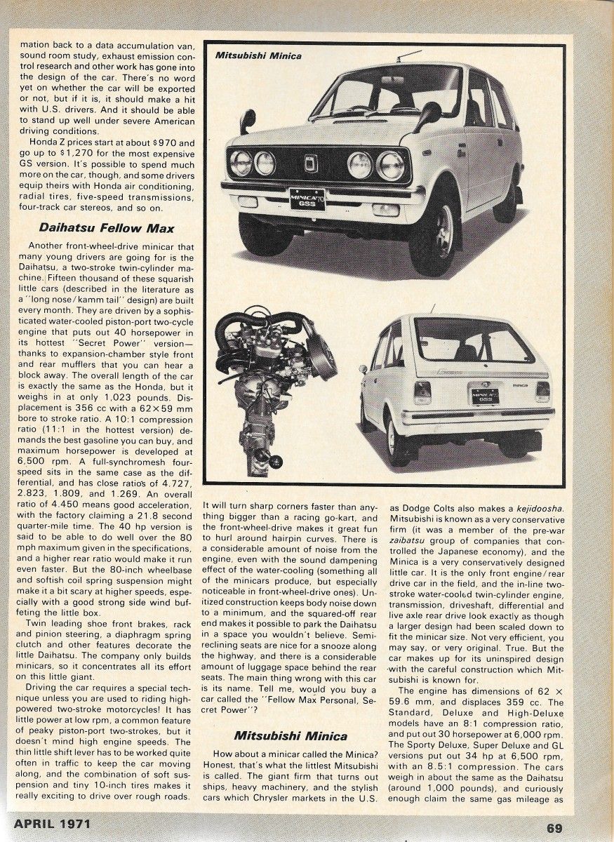 Vintage Article: 1971 Japanese Minicars - Road Test Gives An Overview Of Kei Cars 5 RT0471JapanMinicarsP4
