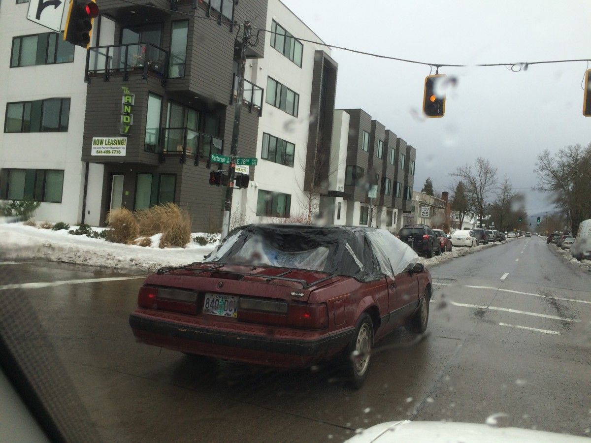 CC Outtake: Why Convertibles Are Not Ideal If You’re Broke And It’s Winter During our recent cold and snowy weather, I noticed this Mustang convertible ahead with a lot of flapping plastic as it drove down the street on an ugly day.