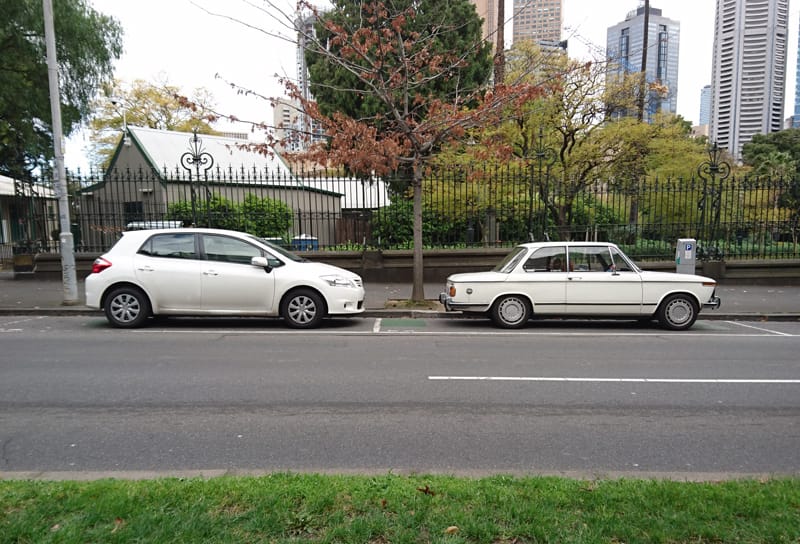 CC Outtakes: Roid Rage I came across this pair just outside Melbourne’s CBD and thought it provided an interesting contrast for the CCognoscenti. Then I noticed the two cars parked in front of the BMW…
