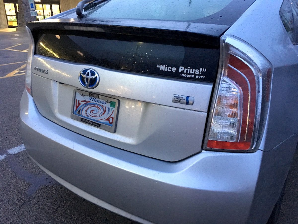 Curbside Outtake: Self Deprecating Prius I love it when folks can laugh at themselves… apparently, this is a bit of a meme with Prii drivers*.