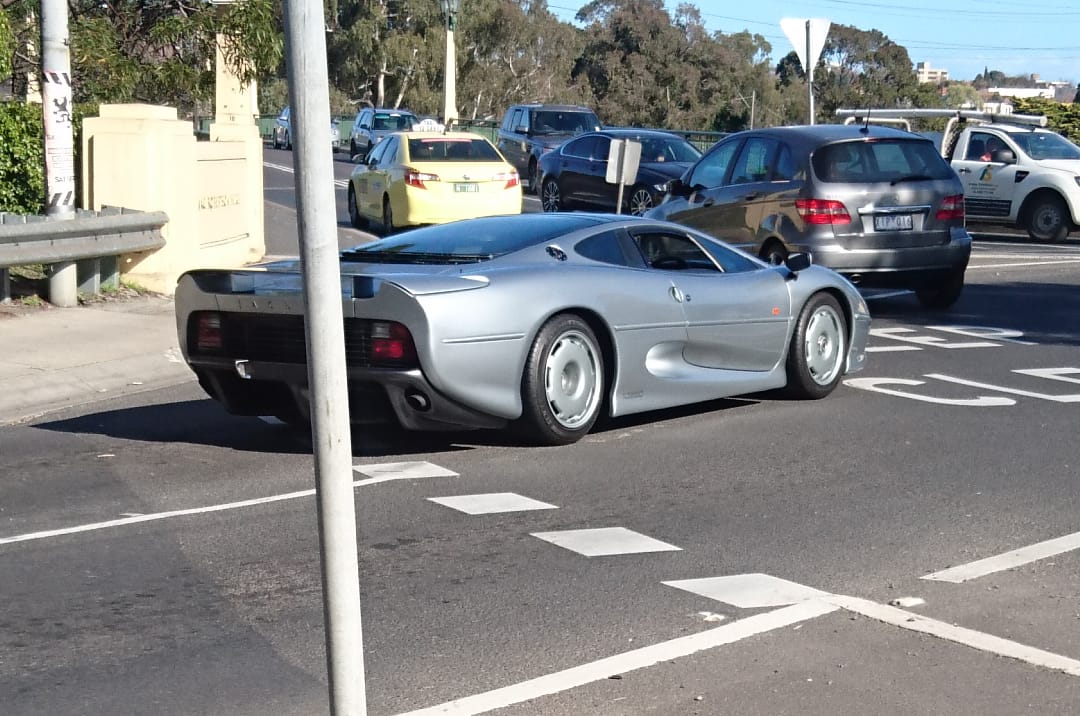 Walking along with my head consumed by other things, I nearly missed this. A twin-turbo V6 500 bhp Jaguar XJ220, capable of an eponymous 220 miles per hour.