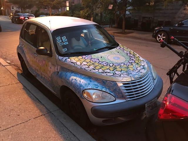 (first posted 9/12/2017)      A late 90’s design that was meant to look like a modern interpretation of a 1930s trunkless sedan and has since been painted up to [&hellip;]