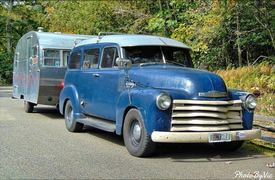 On the heels of the 1953 International Travelall, how about we admire a same-aged Chevy Suburban, spotted at a rest area of the Blue Ridge Parkway, pulling a vintage trailer, [&hellip;]