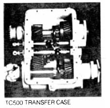 Fabco TC-500 Transfer Case, with the cover removed. Helical gears are used throughout.