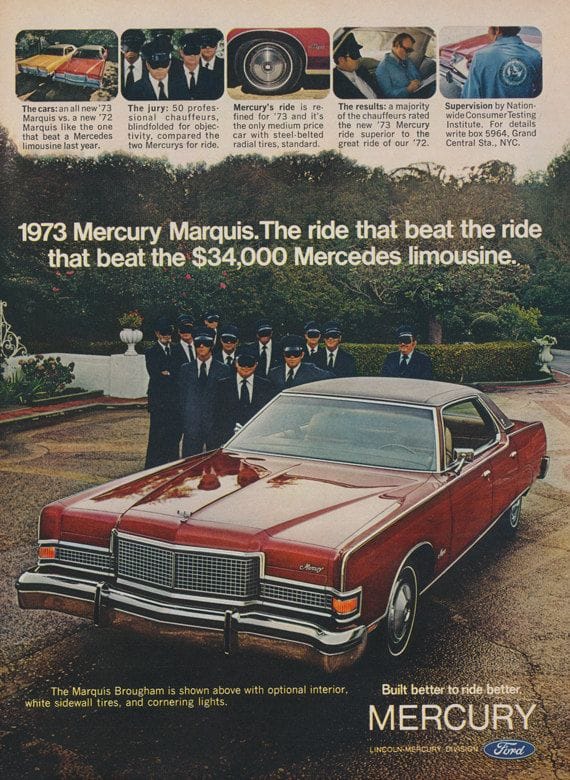 Vintage Review: 1973 Mercury Marquis Brougham - Getting Ready For Steve McGarrett 23 Mercury ride ad