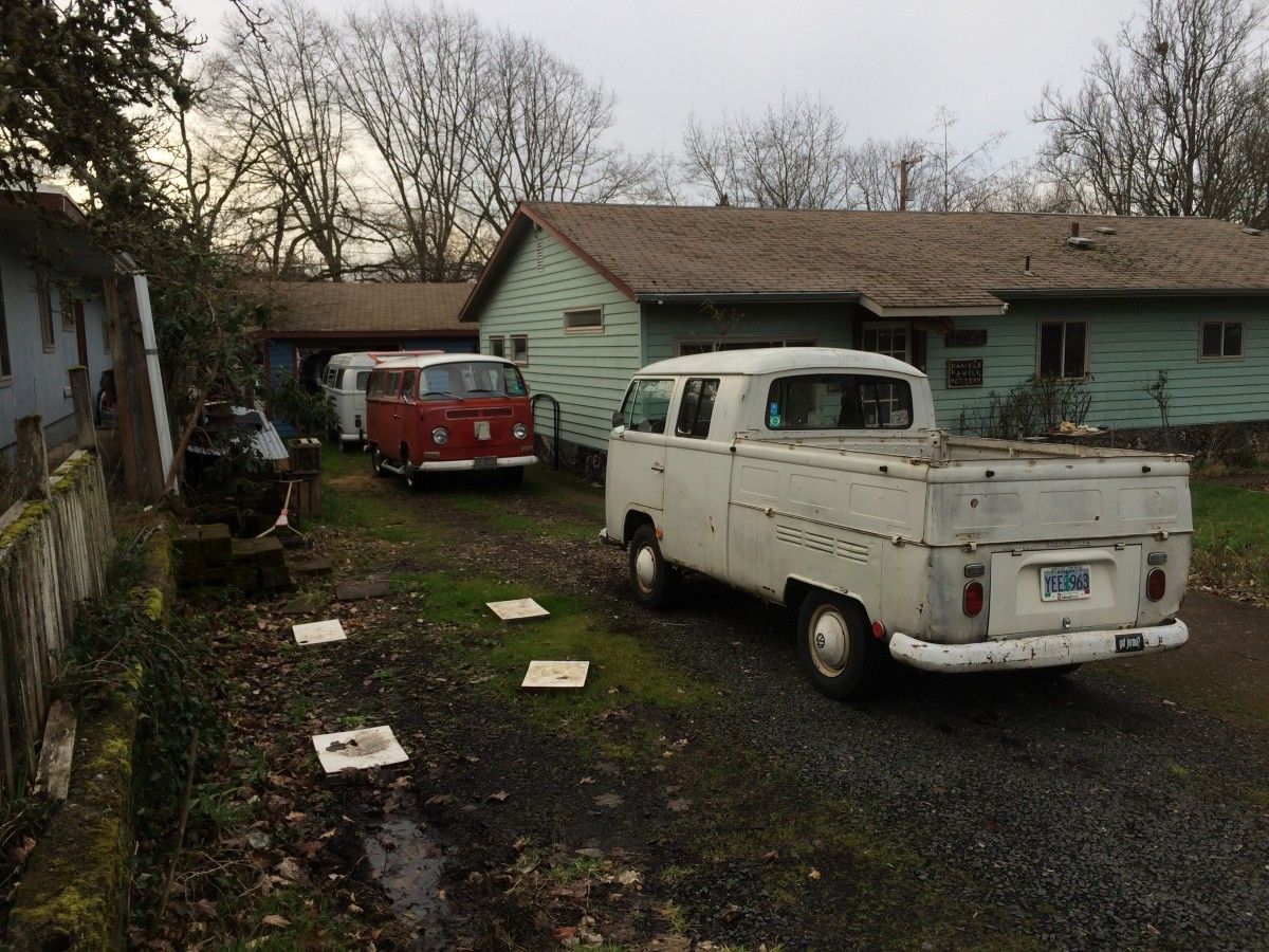Old VW bus/transporter/pickup prices are going through the roof. Anyone want to speculate on what this guy’s collection, which he’s had for quite a few years, is currently worth?