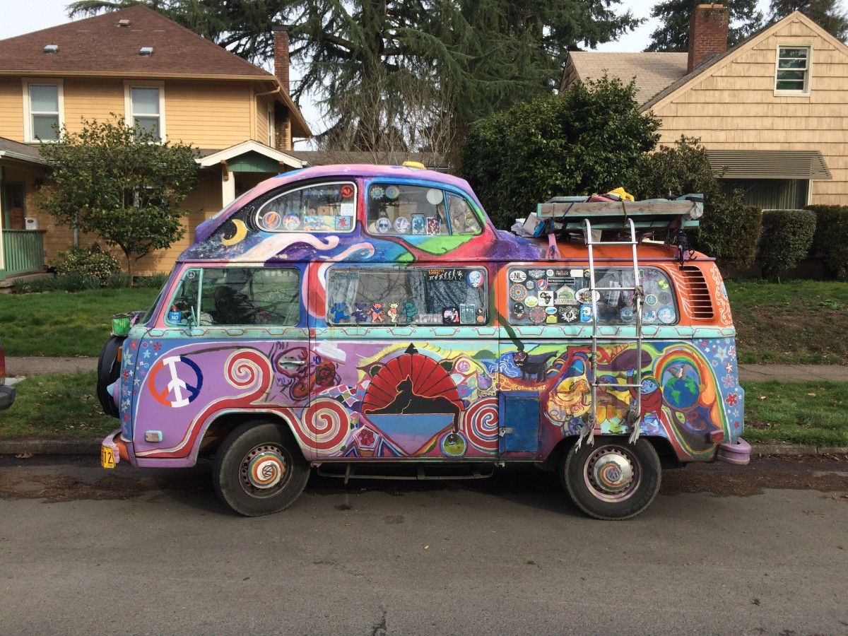 (first posted 3/19/2018)    Like so many other artifacts of the past, genuine VW hippie buses are becoming harder to come by in Eugene. And this one is a real [&hellip;]