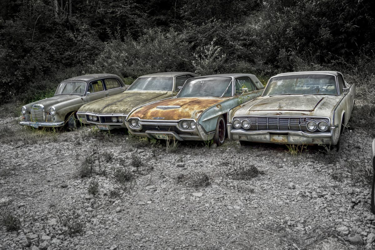 Ralf K. Outtake: Four Luxury Cars Luxuriating in their Rest In the Forest Ralf K. (Don Kincl) found these four former luxury cars enjoying the big sleep. And here’s one more of a different subject: