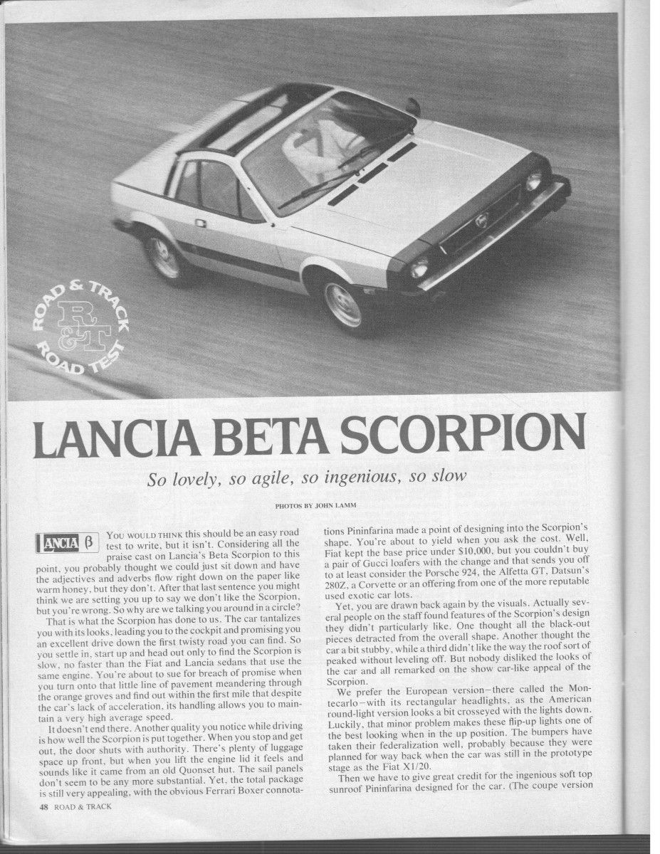 (first posted 11/15/2018)          Let’s follow up our look at that Fiat X1/9 with its big brother (or sister, depending), the Lancia Scorpion (Monte Carlo in Europe). [&hellip;]