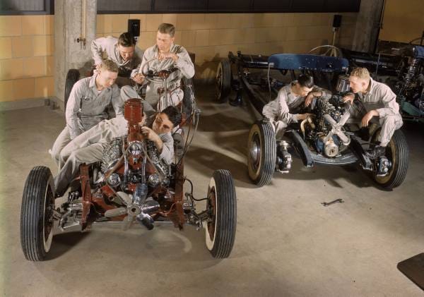 Vintage Snapshot: Student Mechanics Learning the Ins and Outs of Ford and Chevy