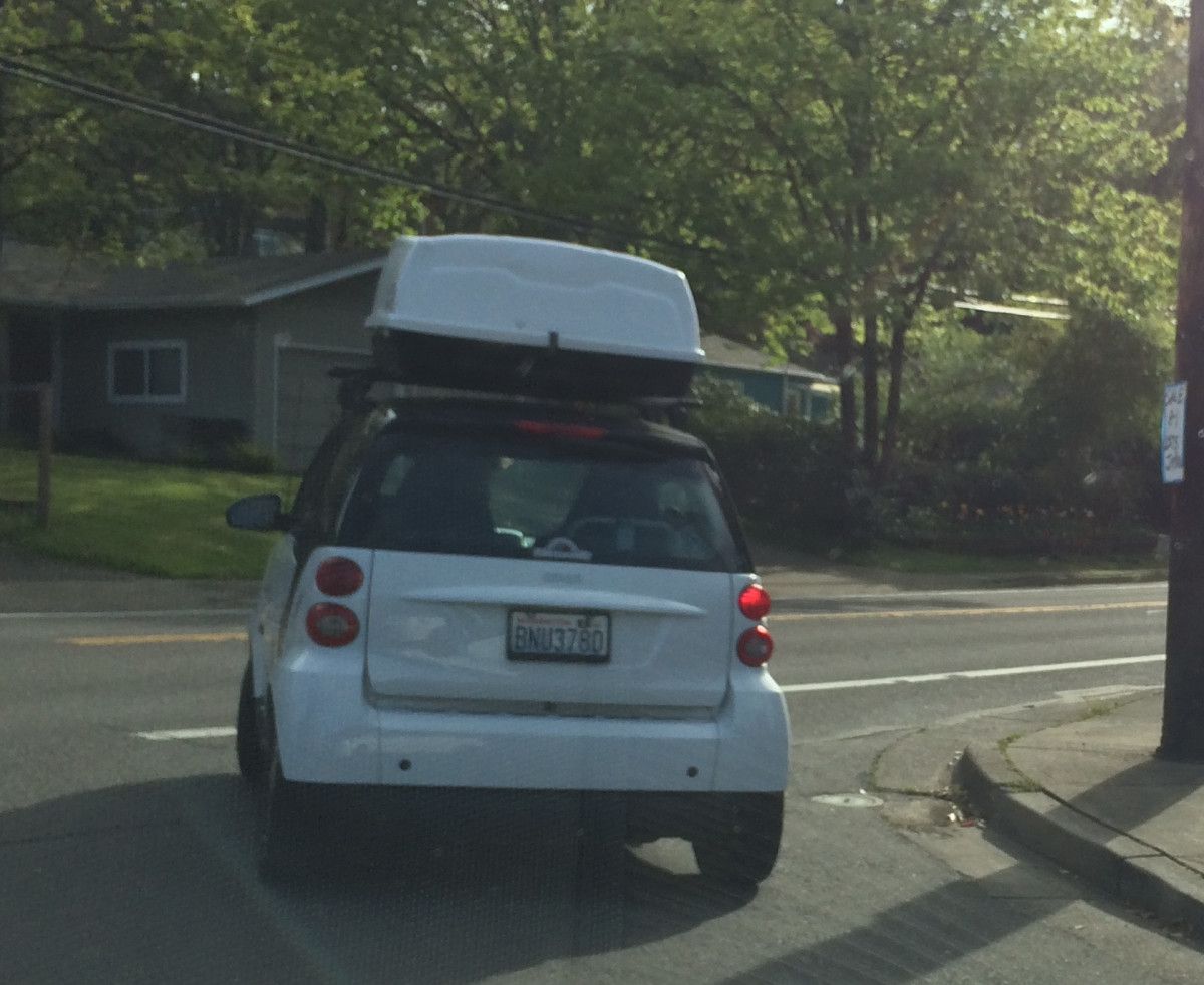 Here’s a new variation of the CC Effect™: Yesterday I saw this Smart with two guys in it and a big rooftop carrier heading out. My big regret is that [&hellip;]