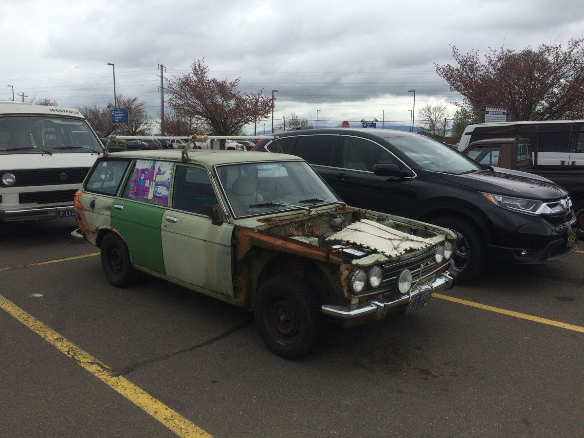 (first posted 7/5/2019)      I’ve been seeing this 510 wagon running around town, and I finally caught up with it at Jerry’s. It’s missing a few body parts, but [&hellip;]