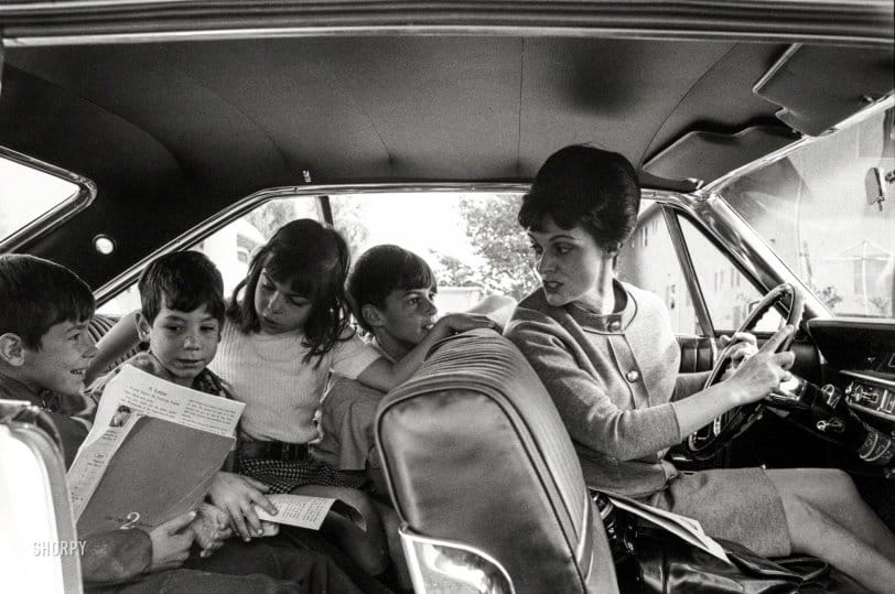 Here’s a few more from Shorpy, a bit more recent. The captions says: Divorcée Kay Biocini of Redwood City, Calif., chauffeuring some of her five children, John, George, Peter, Rodney [&hellip;]