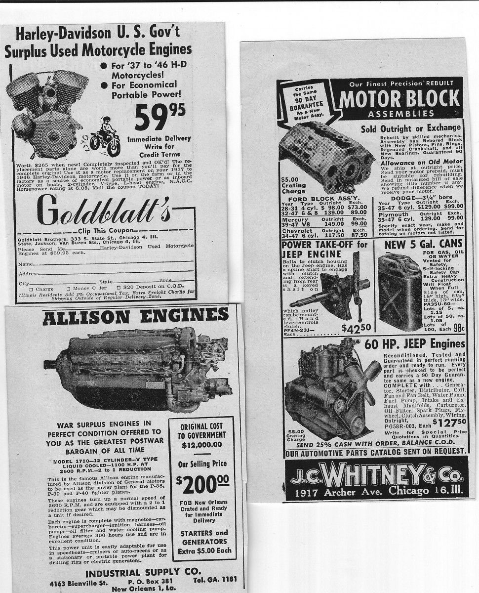 Vintage Ads: Brand New 1400 hp Allison V12 Engines For $350 (Original Cost $14,500). Or a Slightly Used One For $200