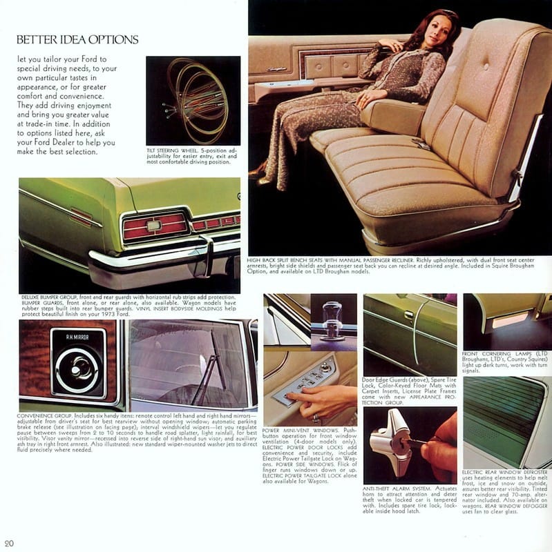 1973 Ford LTD Brougham brochure page is courtesy of www.oldcarbrochures.com.