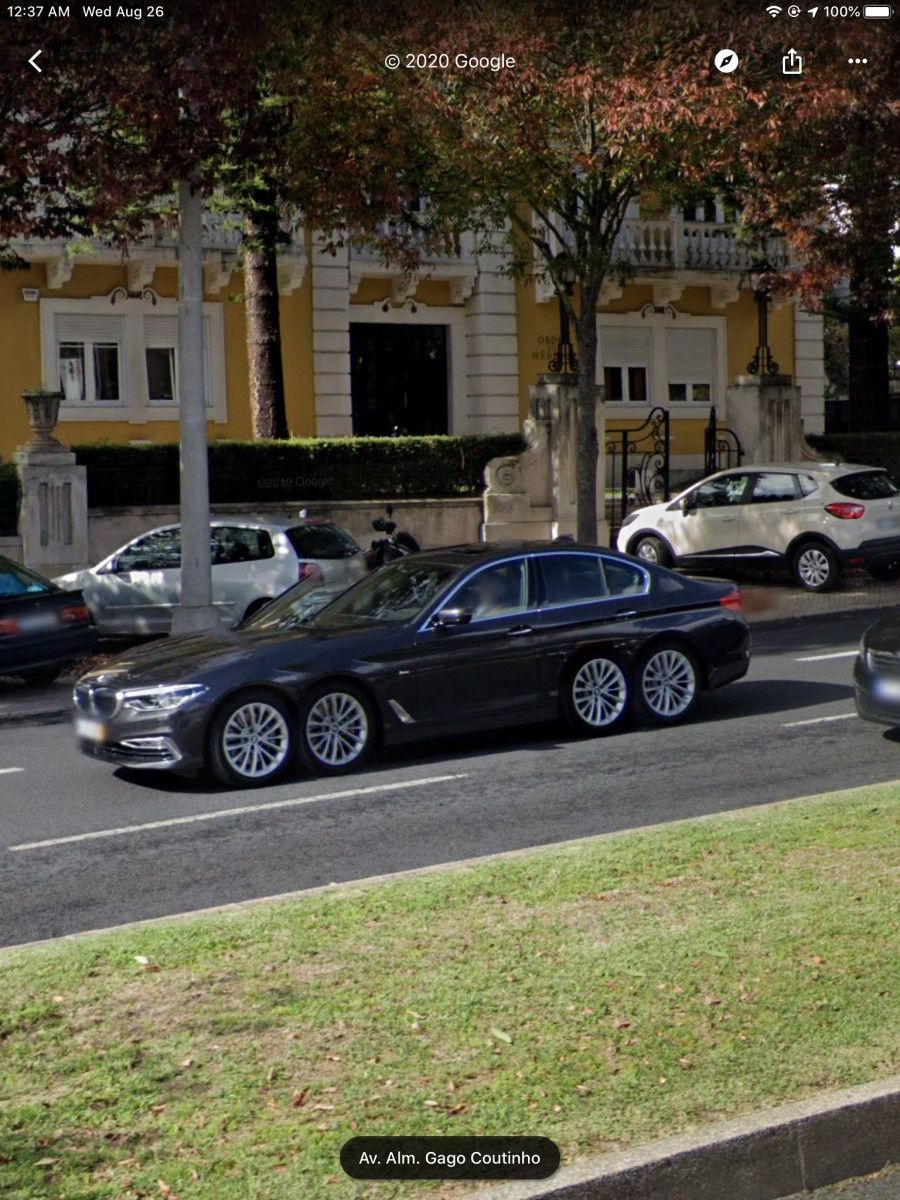 Cohort Pic(k) of the Day: A Rare BMW Eight Wheeler Caught by Google in Lisbon posted by robadr The modern version of the Reeves Octoauto: