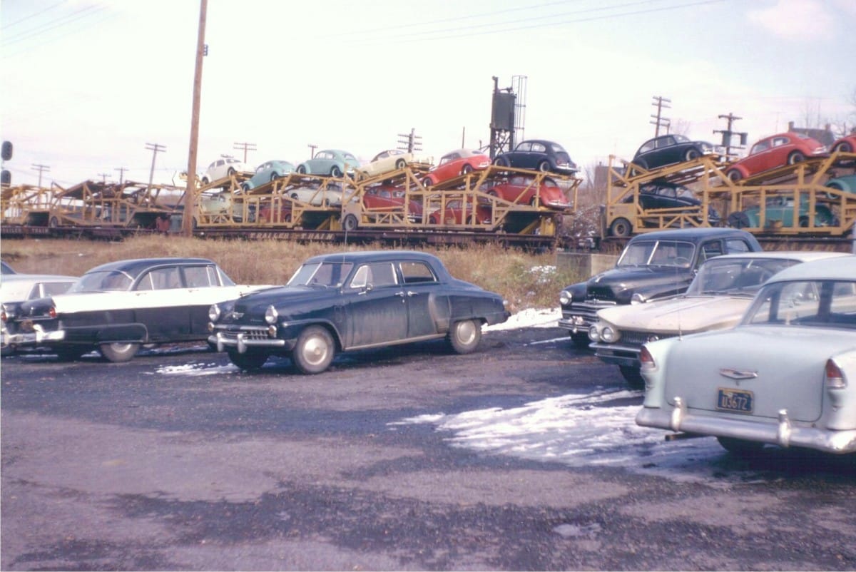 I love this shot of these big old American cars with a train load of VW’s on Trailer Trains. I should point out that these trailer train cars made a [&hellip;]