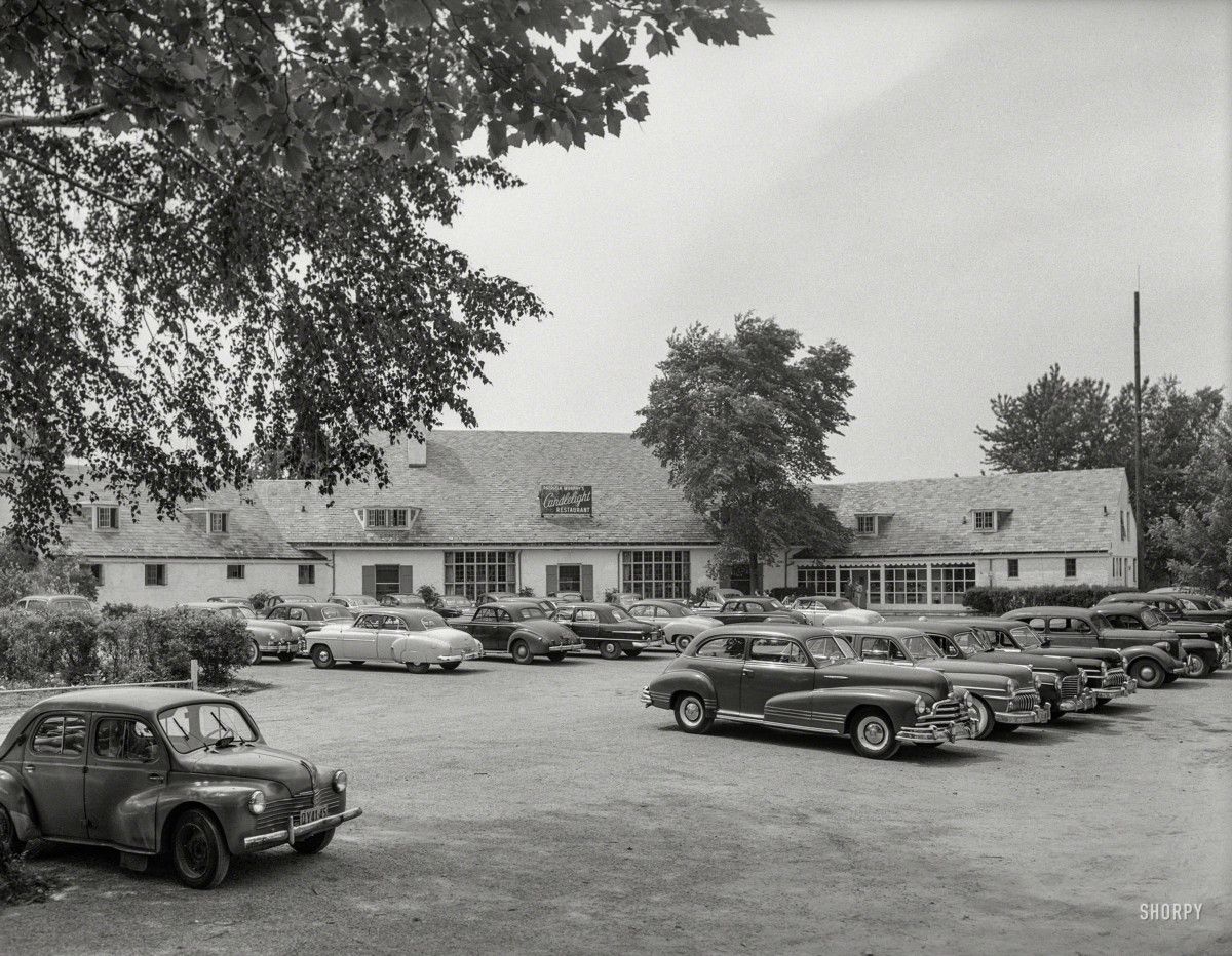 Vintage Snapshot: At the Candlelight Restaurant, 1951 – Early Import Adopters Please Park Over There SHORPY 5a20509u