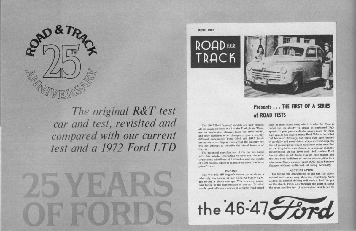 Somewhat surprisingly, Road & Track’s very first road test was not of an MG, but of a rather prosaic 1947 Ford. So it seemed fitting that in their 25th anniversary [&hellip;]