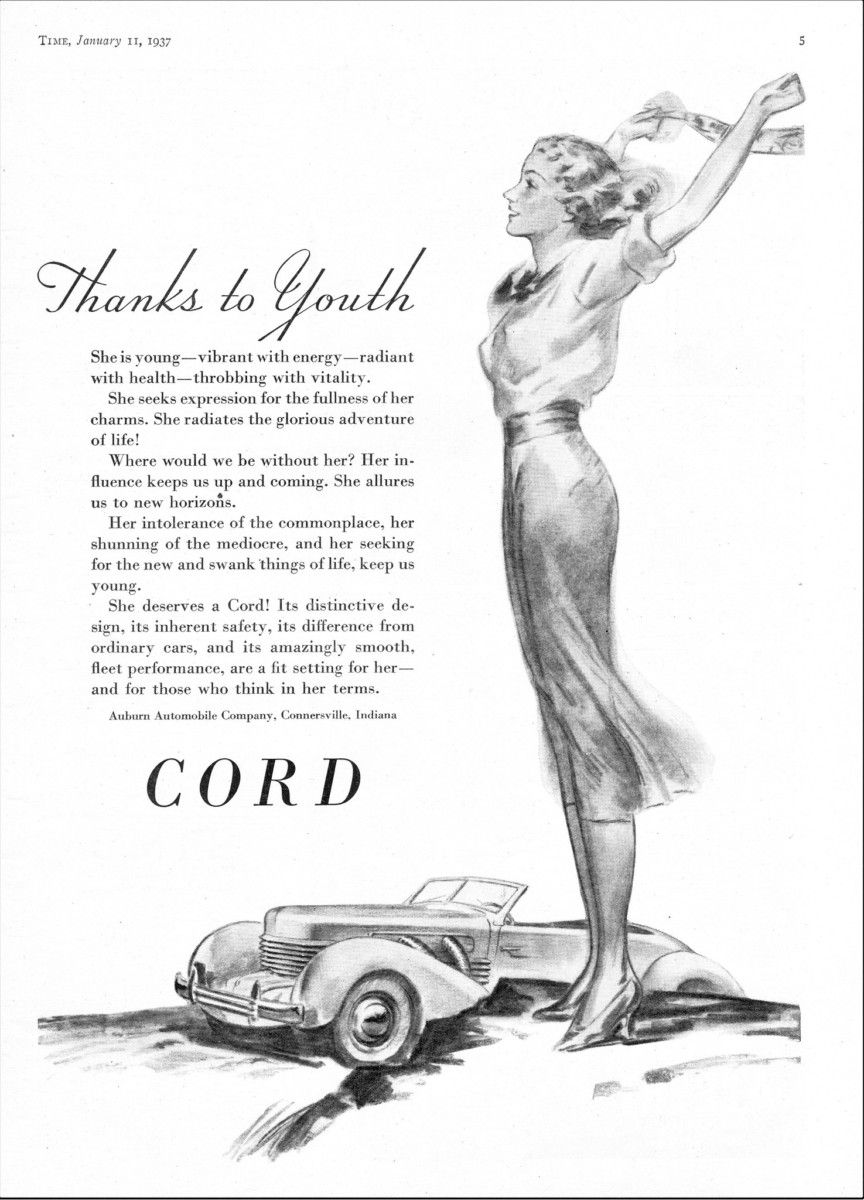 Vintage Cord 810 Ads: “Throbbing With Vitality”, “Son, I’m Proud You Chose A Super-Charged Cord For Your Graduation Present” and “Of Course I Own A Cord” Here’s three vintage ads for the legendary Cord 810. I struggled to decide which one to put first, but then she got the better of me.
