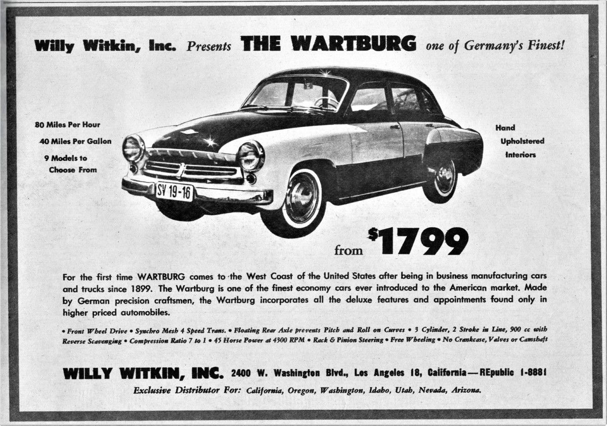 I continue to find evidence of obscure European brands having been sold during the Great Import Boom of the fifties that I hadn’t previously known to be imported..  The Wartburg, [&hellip;]